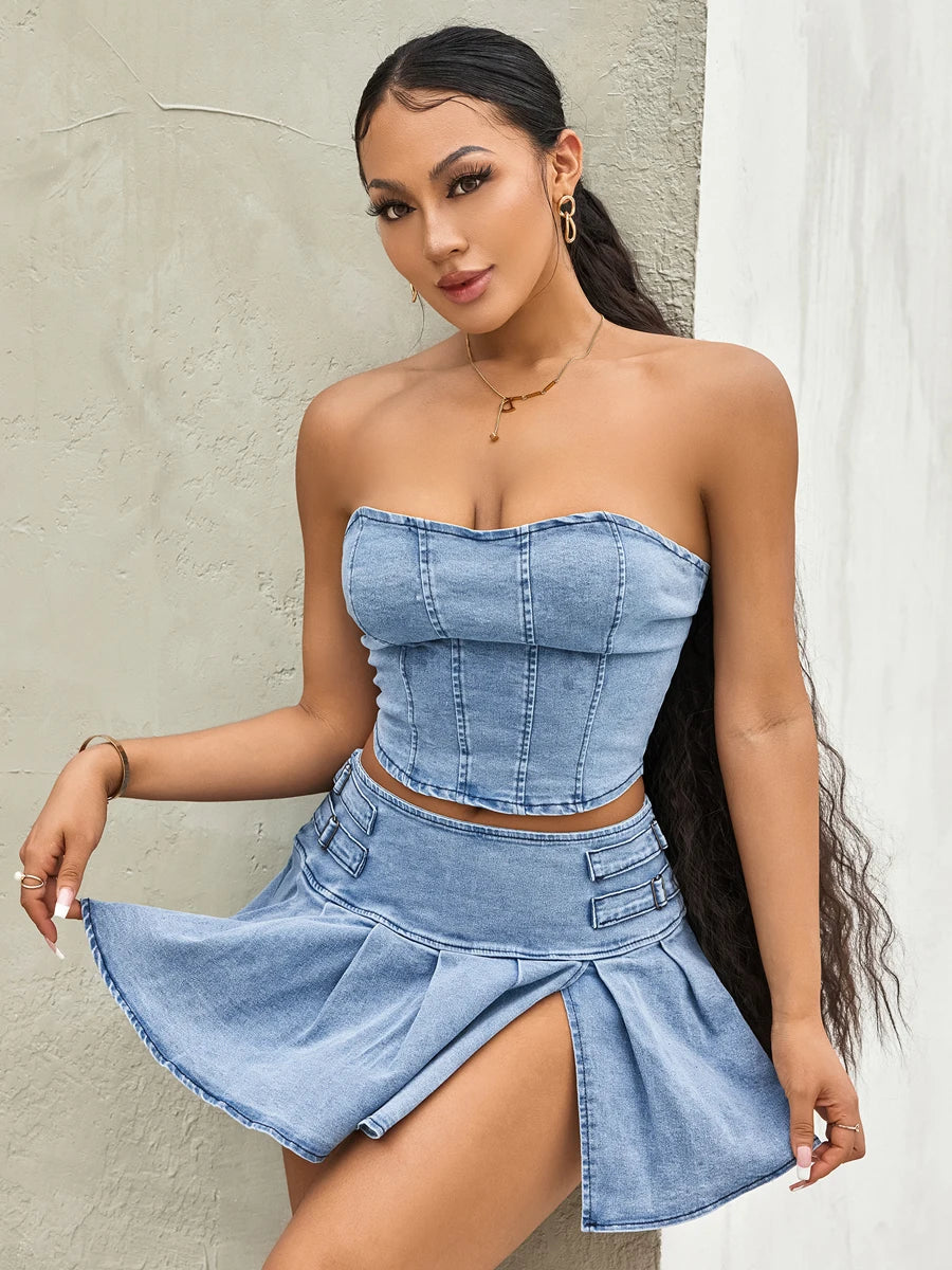 Denim Set | Met Off-Shoulder Stijl